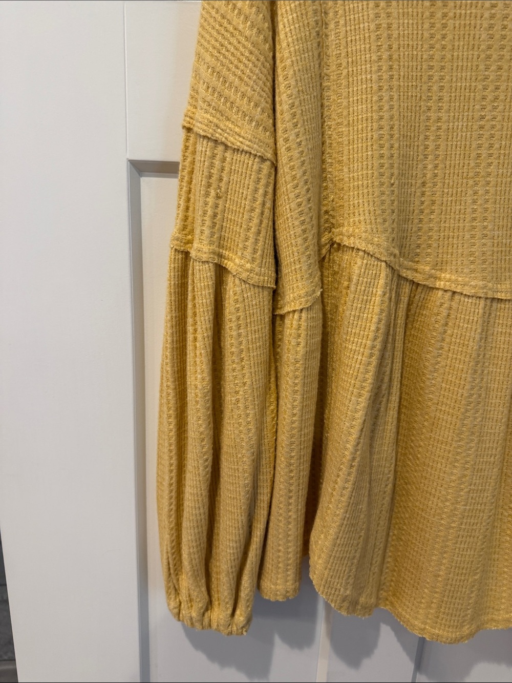 Women's Soft Butter Yellow Waffle Knit Peasant Dress - Picture 5 of 6